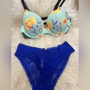 Pink By Victorias Secret Flower Blue Set